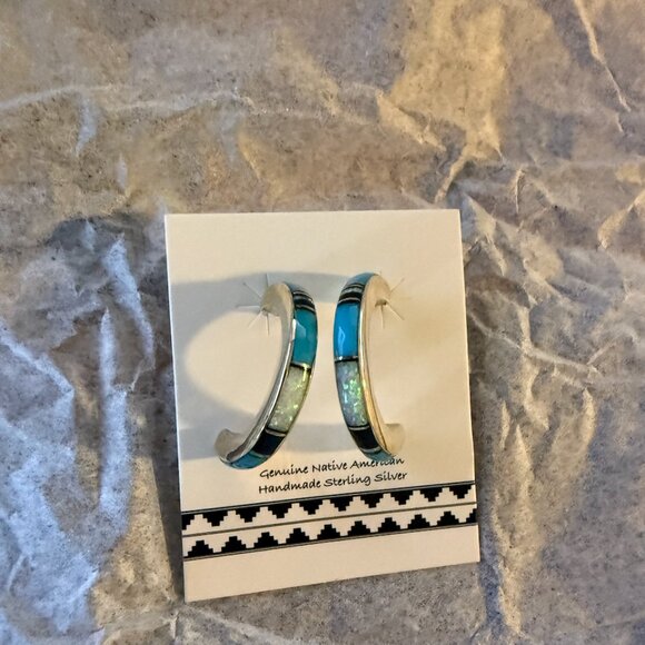 Turquoise and Opal Earrings - Picture 2 of 4